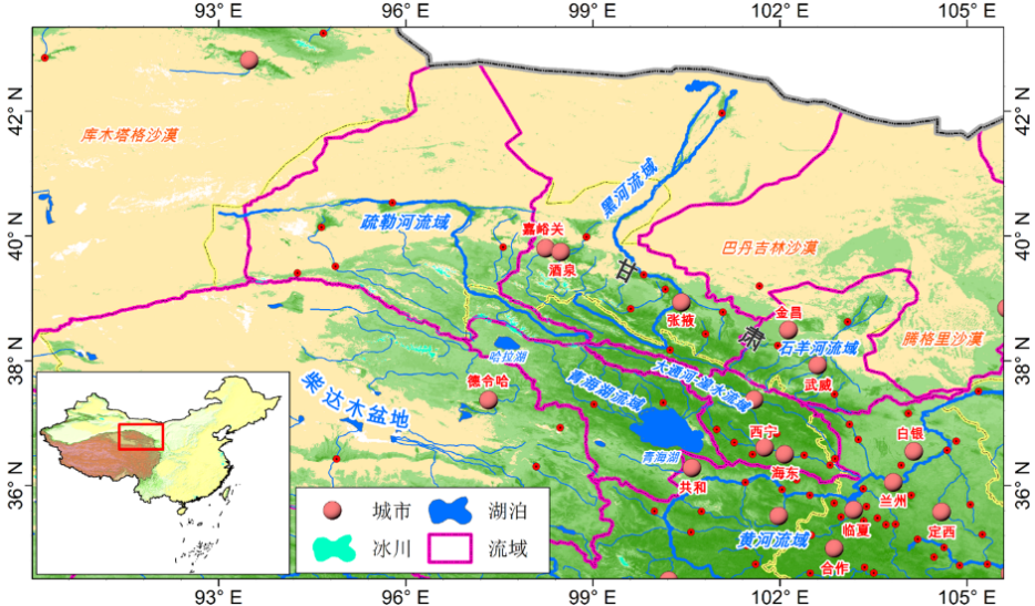 发源于祁连山内陆河流域分布