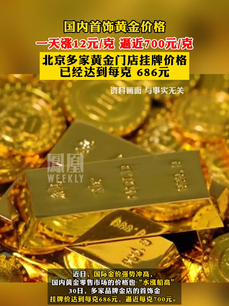 #国内首饰黄金价格逼近700元克 ，北京多家黄金门店挂牌价格已经达到每克 686元#热点知多少