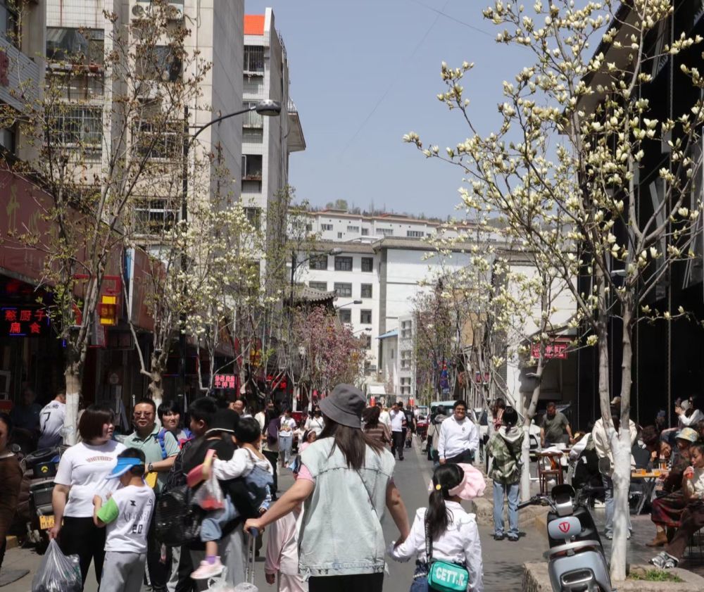 4月4日，甘肃省天水市的街道上有不少游人。新华社记者　张智敏　摄
