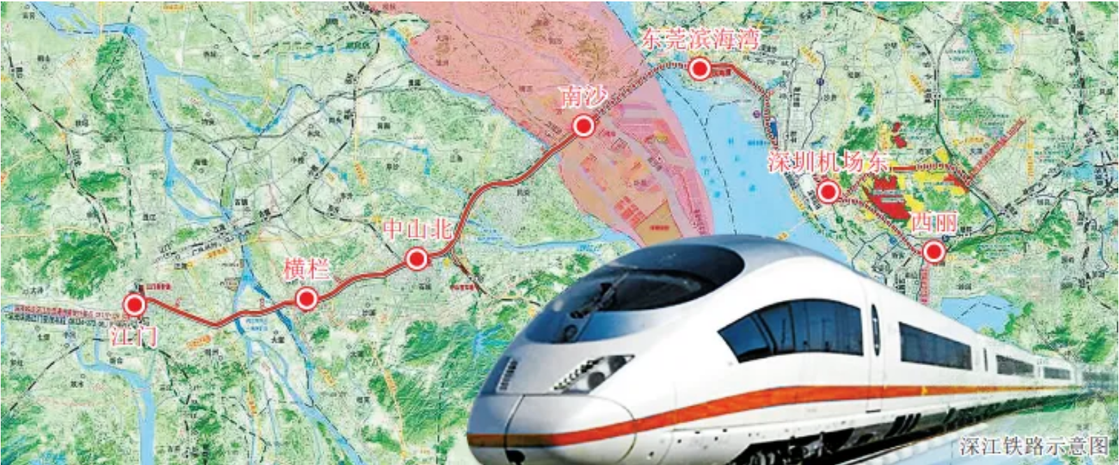 深江铁路走向示意图本线在深圳枢纽西丽站与赣深客专贯通,在深圳机场