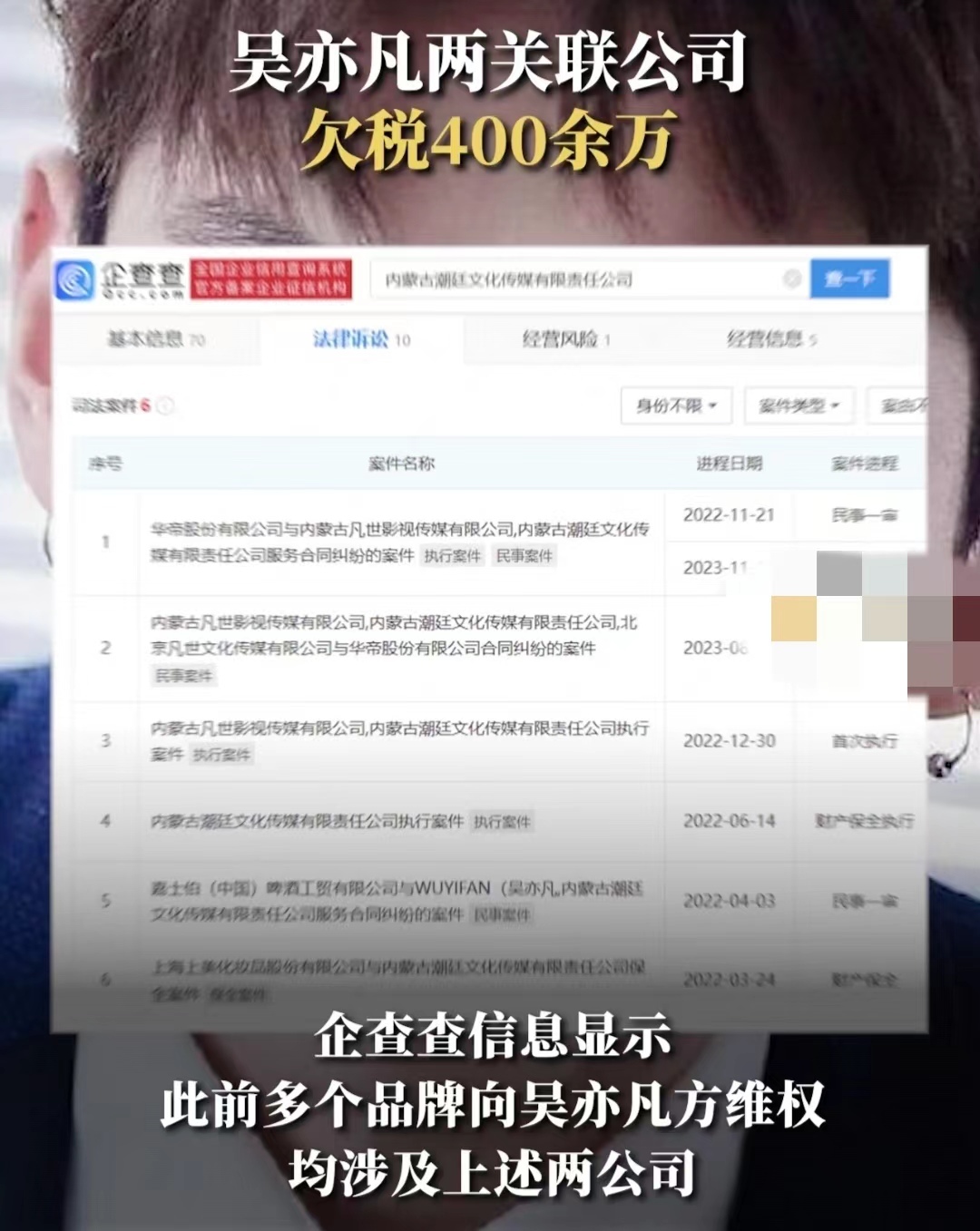 吴亦凡两关联公司欠税400余万