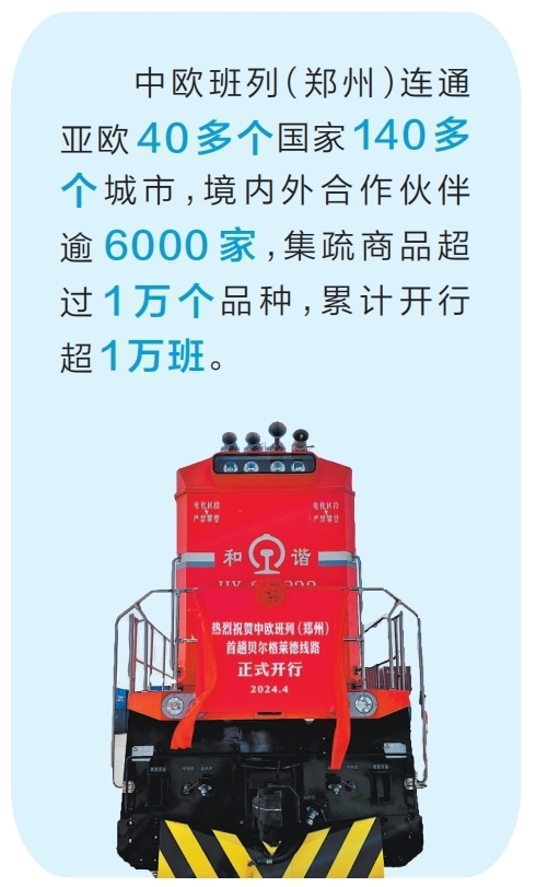 首趟郑州至贝尔格莱德的中欧班列从中铁联集郑州中心站缓缓驶出。 记者 聂冬晗 摄
