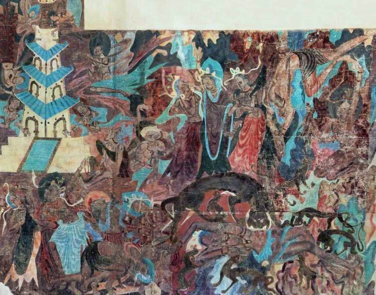 董希文临摹《萨埵那舍身饲虎》(第254窟　北魏)纸本彩墨　148x175cm　1944年