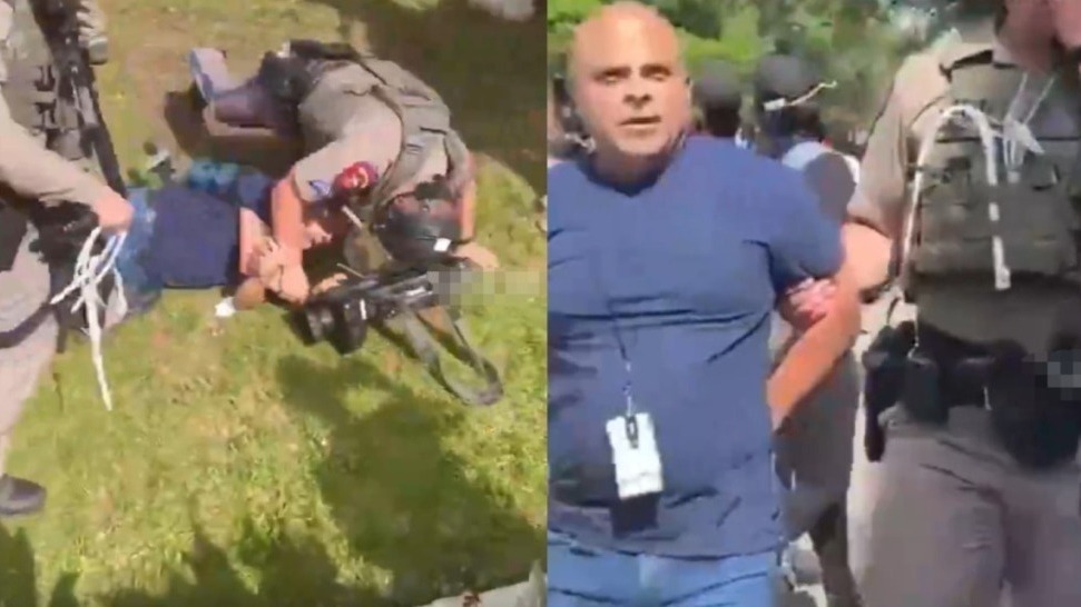 美媒摄影师拍摄示威期间被警方逮捕，拉着机器直接抱摔