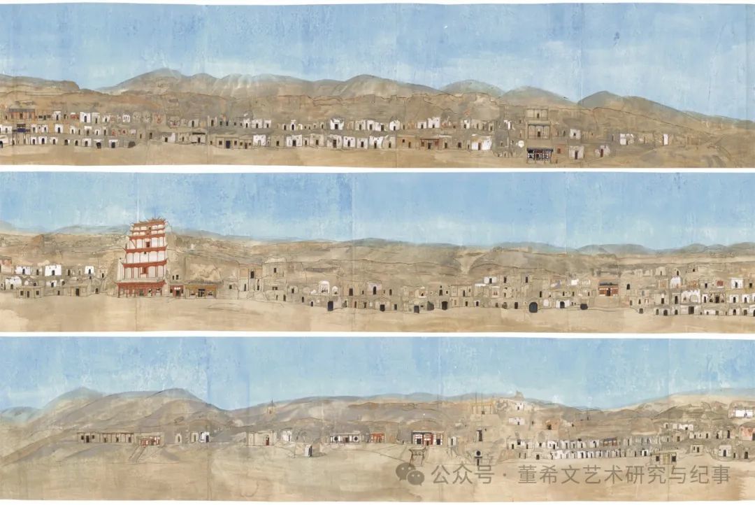 董希文《莫高窟外崖全景》纸本水粉　70.8&times;1221.7cm（1944年）