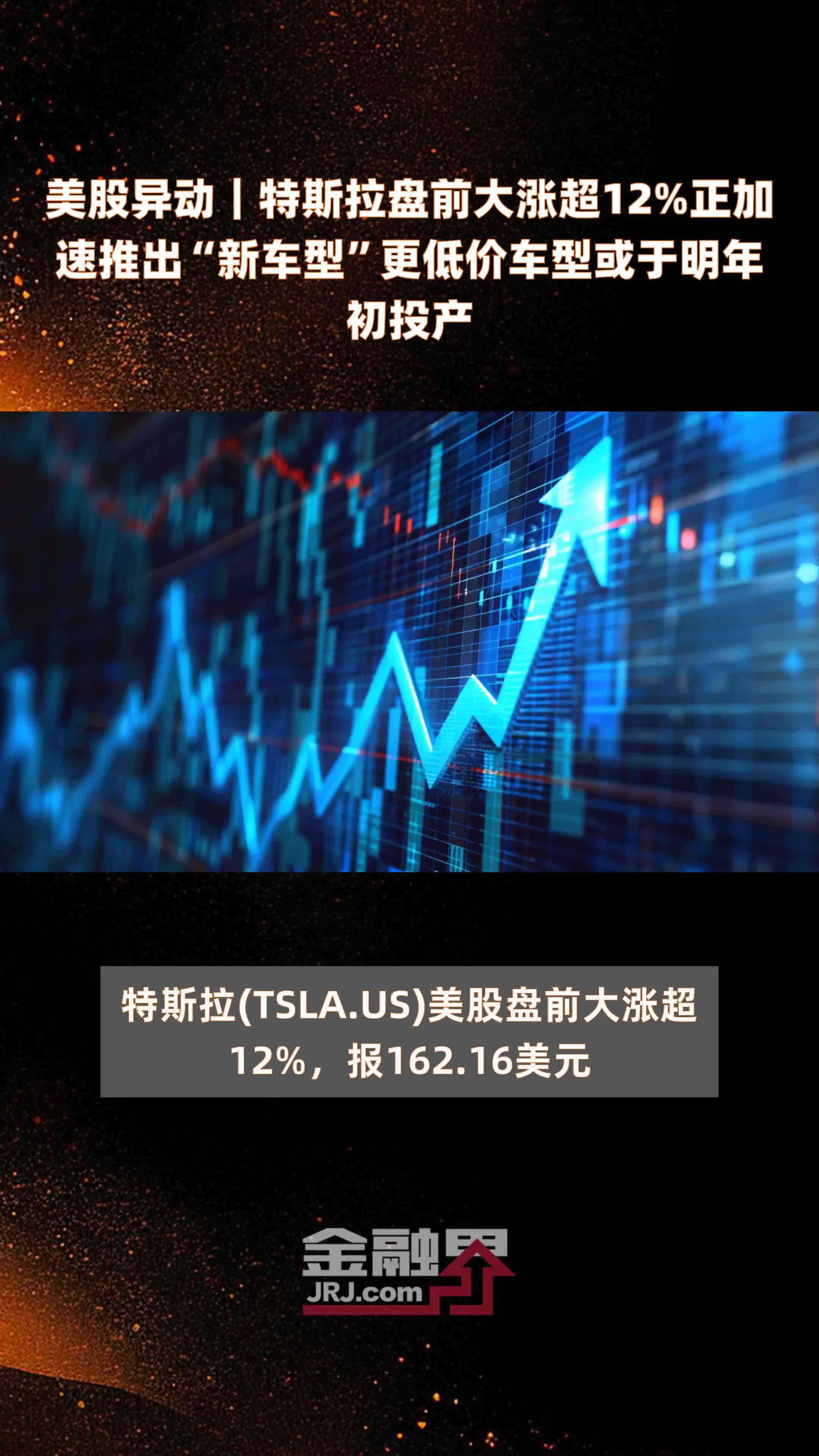 美股异动特斯拉盘前大涨超12正加速推出新车型更低价车型或于明年初
