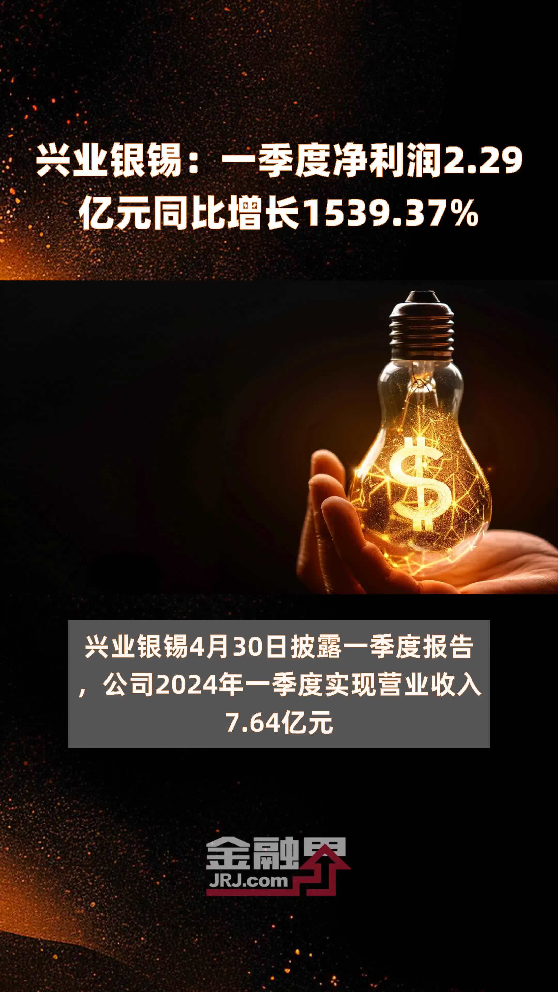 兴业银锡：一季度净利润2.29亿元同比增长1539.37% |快报