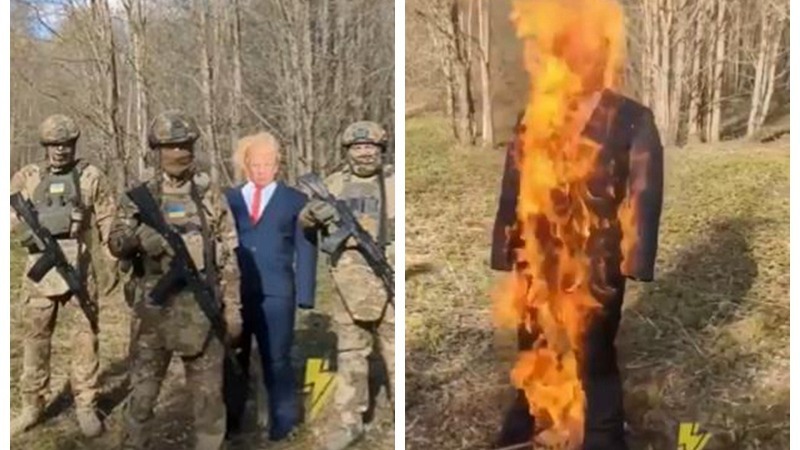 乌士兵焚烧特朗普人像：你这个叛徒，永远不会再当总统