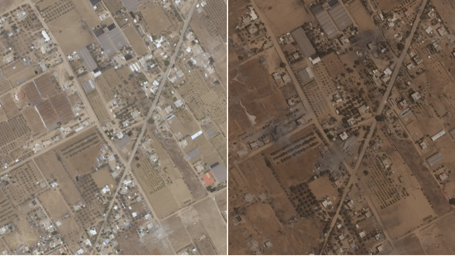 ▲6日（左）和7日（右）的卫星图像对比