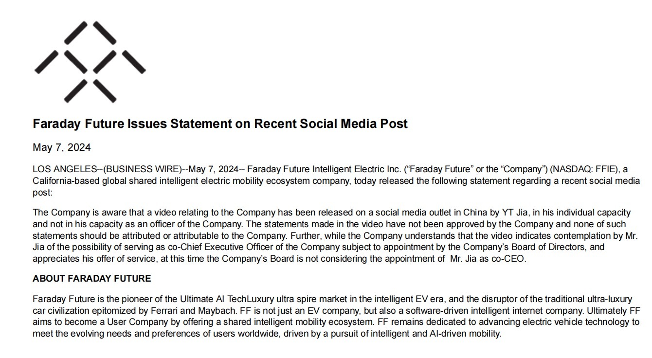 法拉第未来：董事会未考虑任命贾跃亭为联席CEO_凤凰网科技_凤凰网