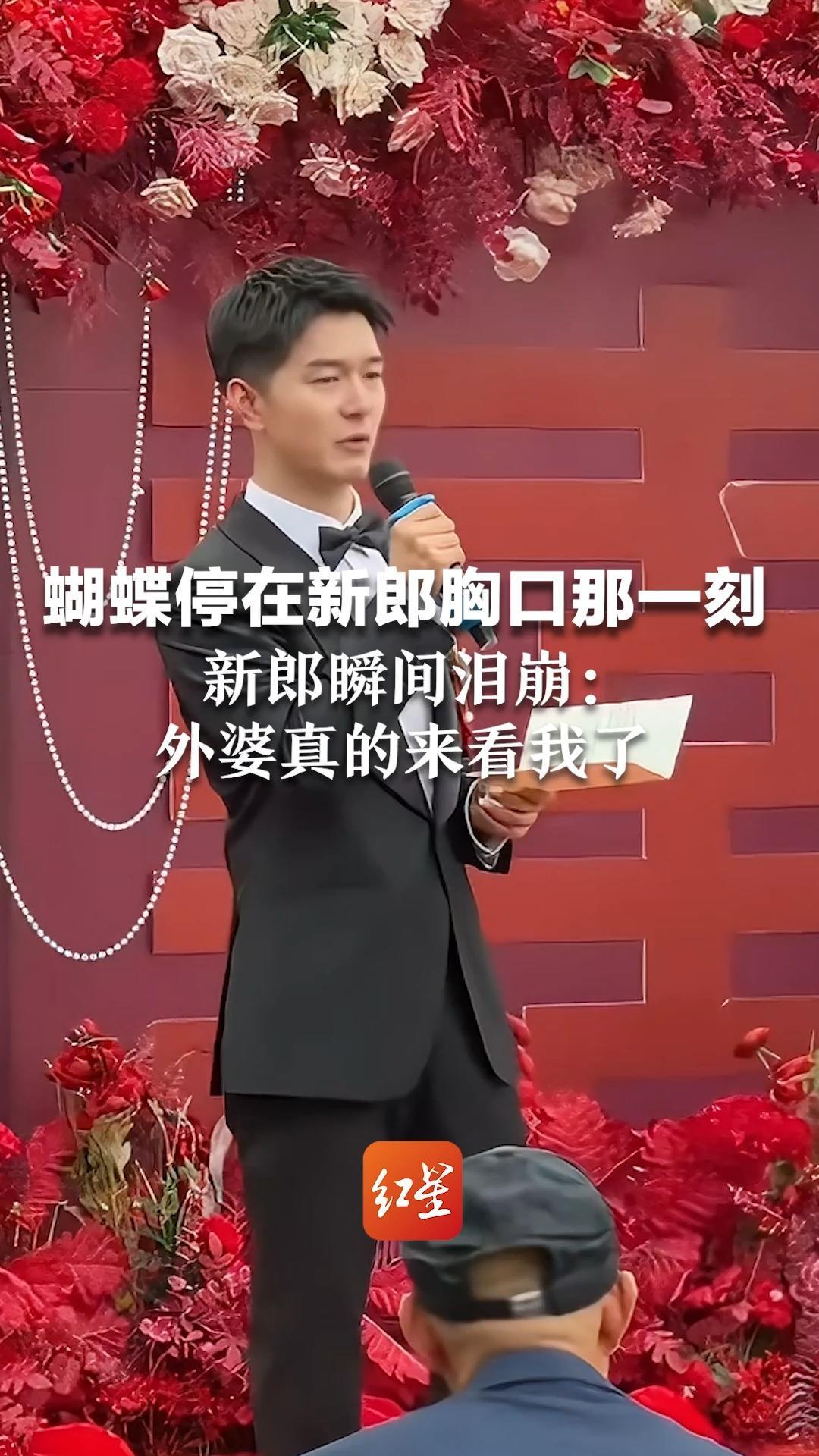 蝴蝶停在新郎胸口那一刻 新郎瞬间泪崩：外婆真的来看我了