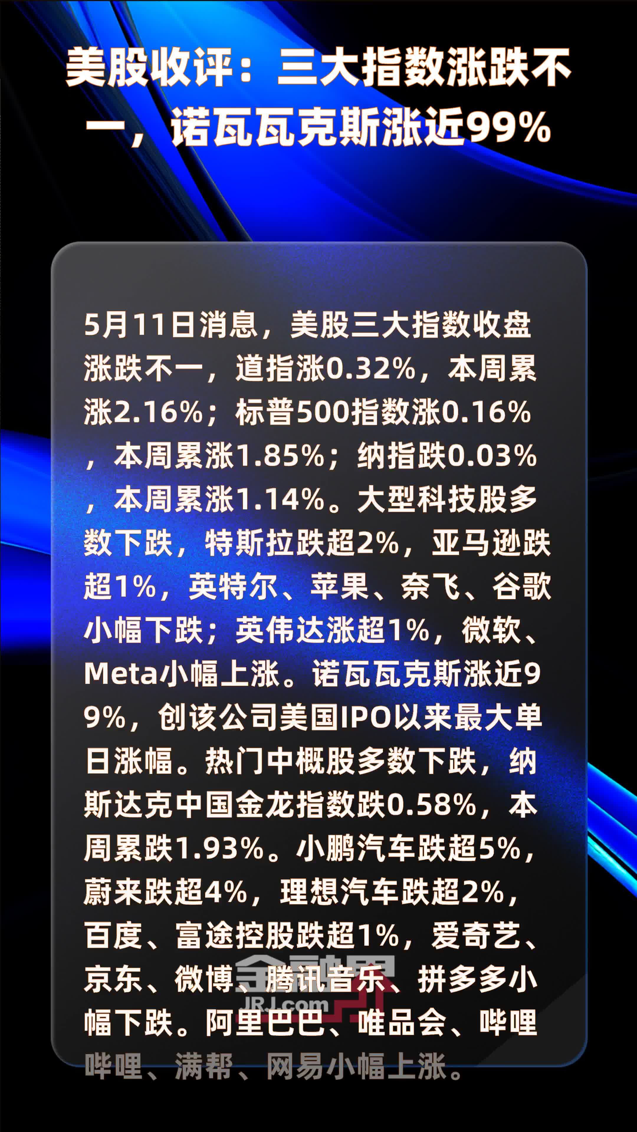 美股收评三大指数涨跌不一诺瓦瓦克斯涨近99快报
