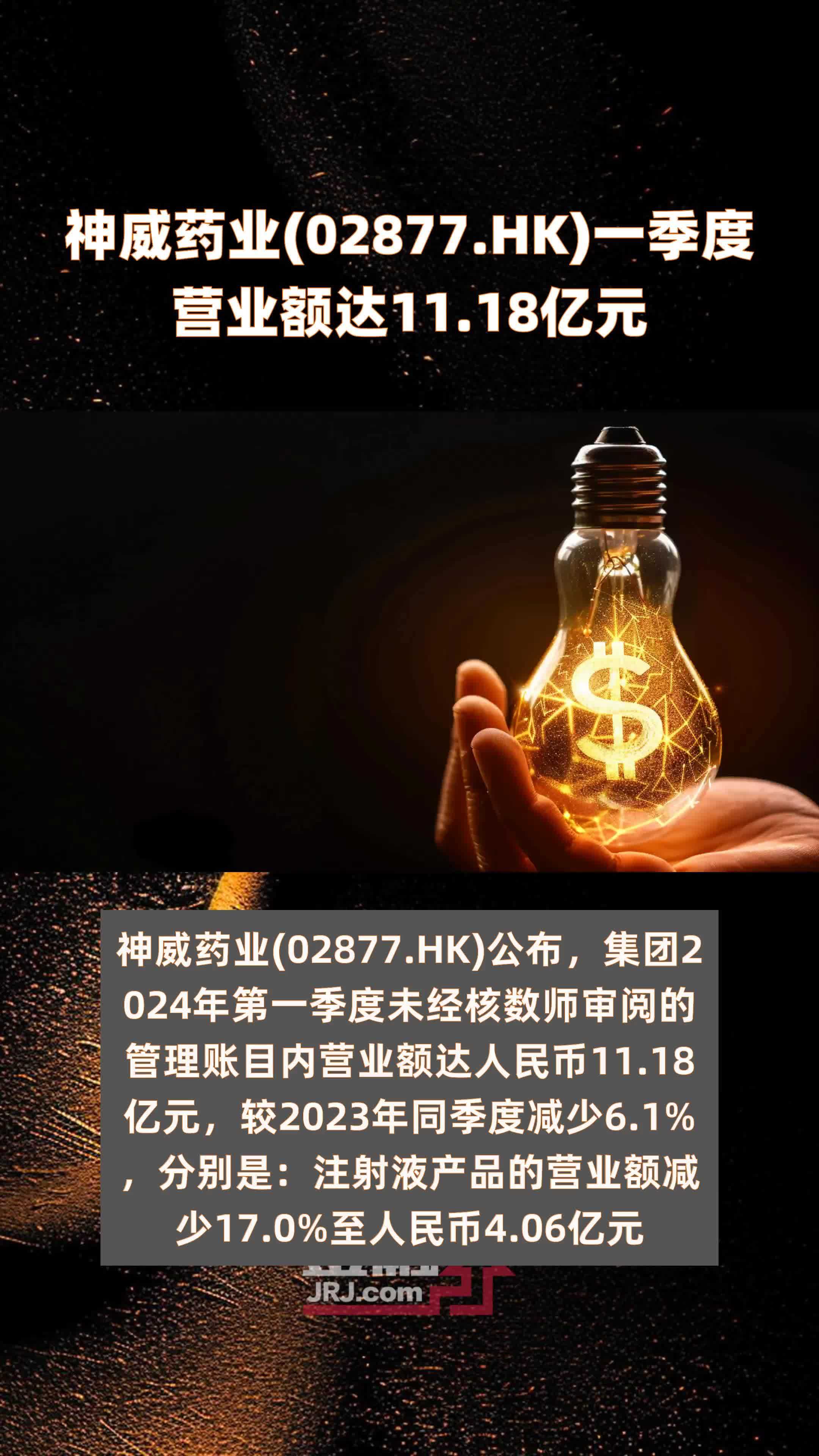 神威药业(02877.HK)一季度营业额达11.18亿元 |快报