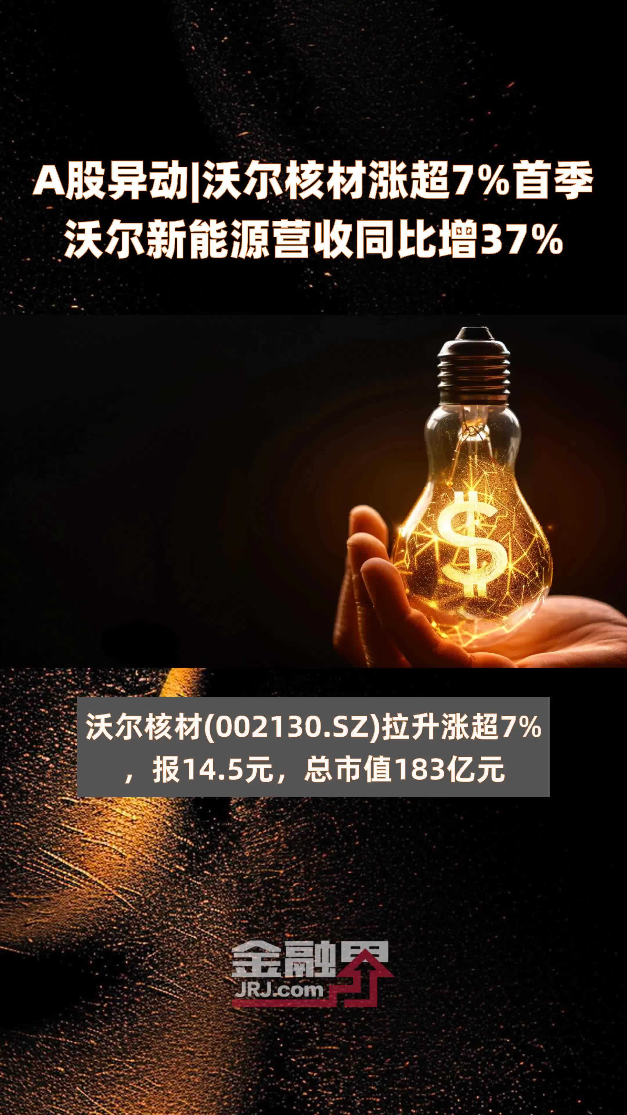 a股异动|沃尔核材涨超7%首季沃尔新能源营收同比增37% |快报