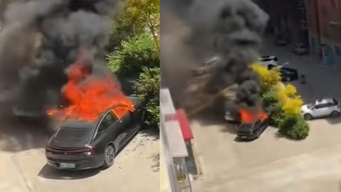 哪吒新能源车自燃并伴随爆炸殃及多辆车目击者该车正常停放