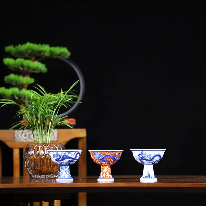 大珍品・明・宣德年製款・青花・花紋・高足供杯』置物・古賞