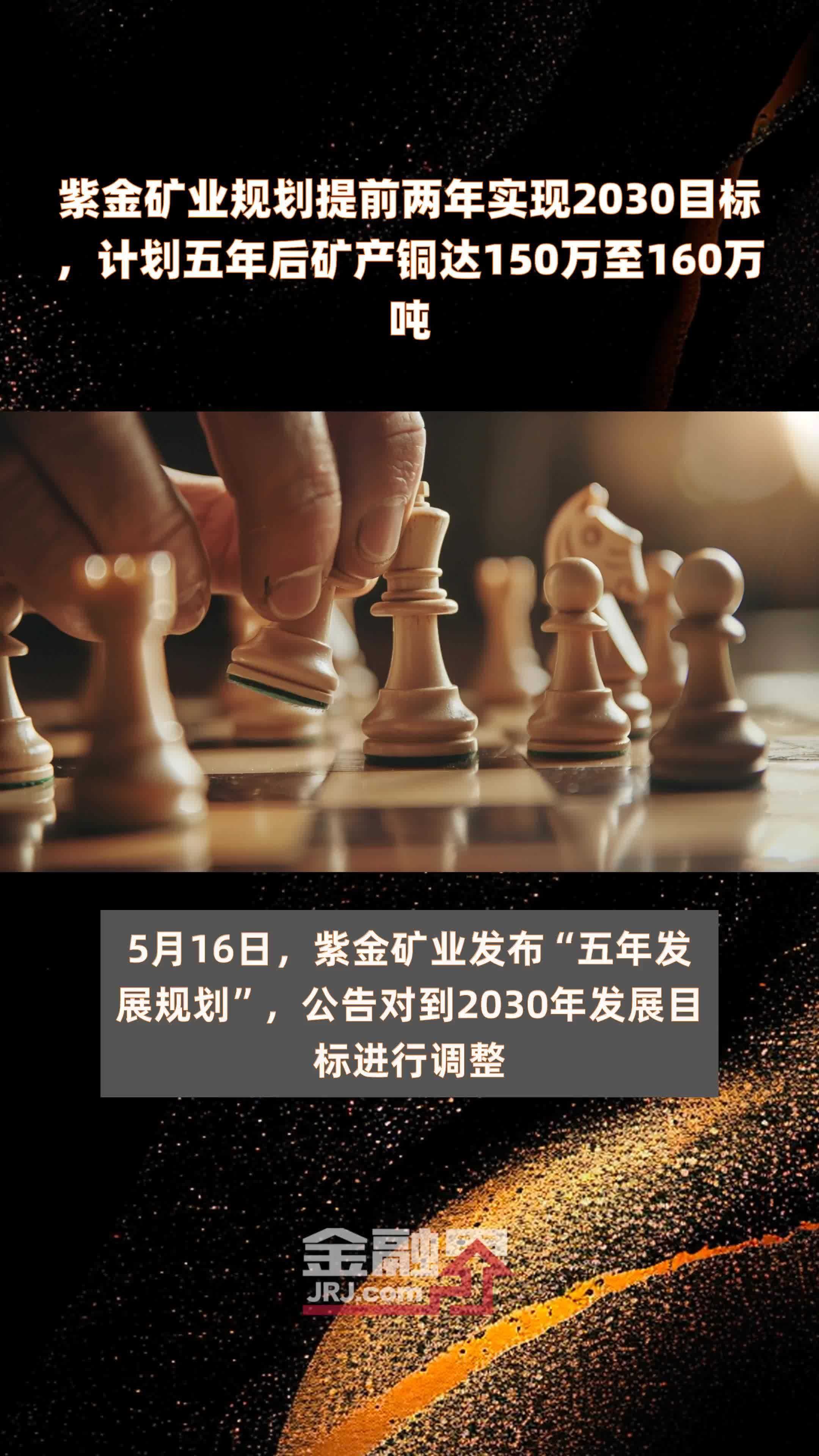 紫金矿业规划提前两年实现2030目标，计划五年后矿产铜达150万至160万吨 |快报