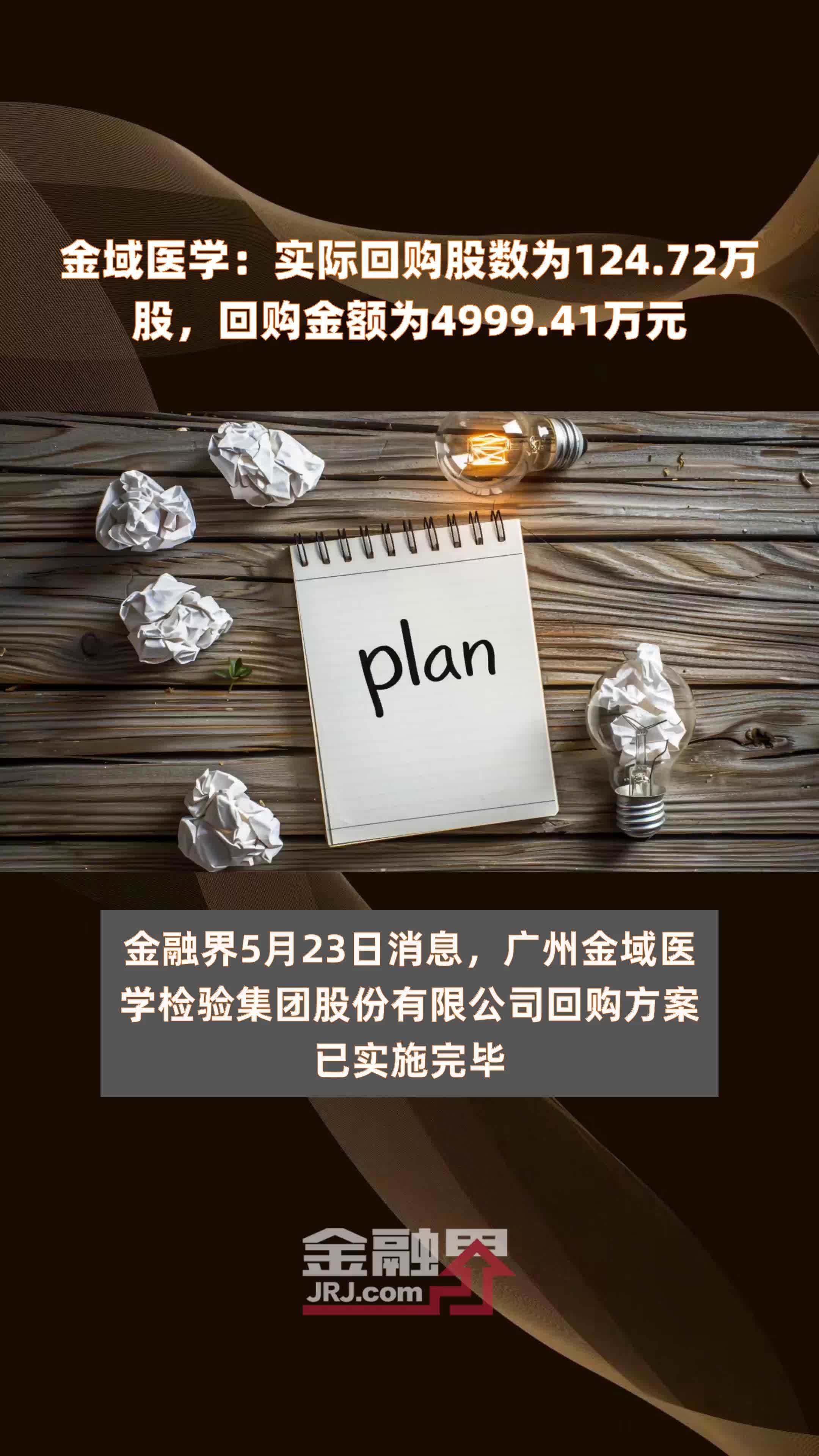 金域医学：实际回购股数为124.72万股，回购金额为4999.41万元 |快报