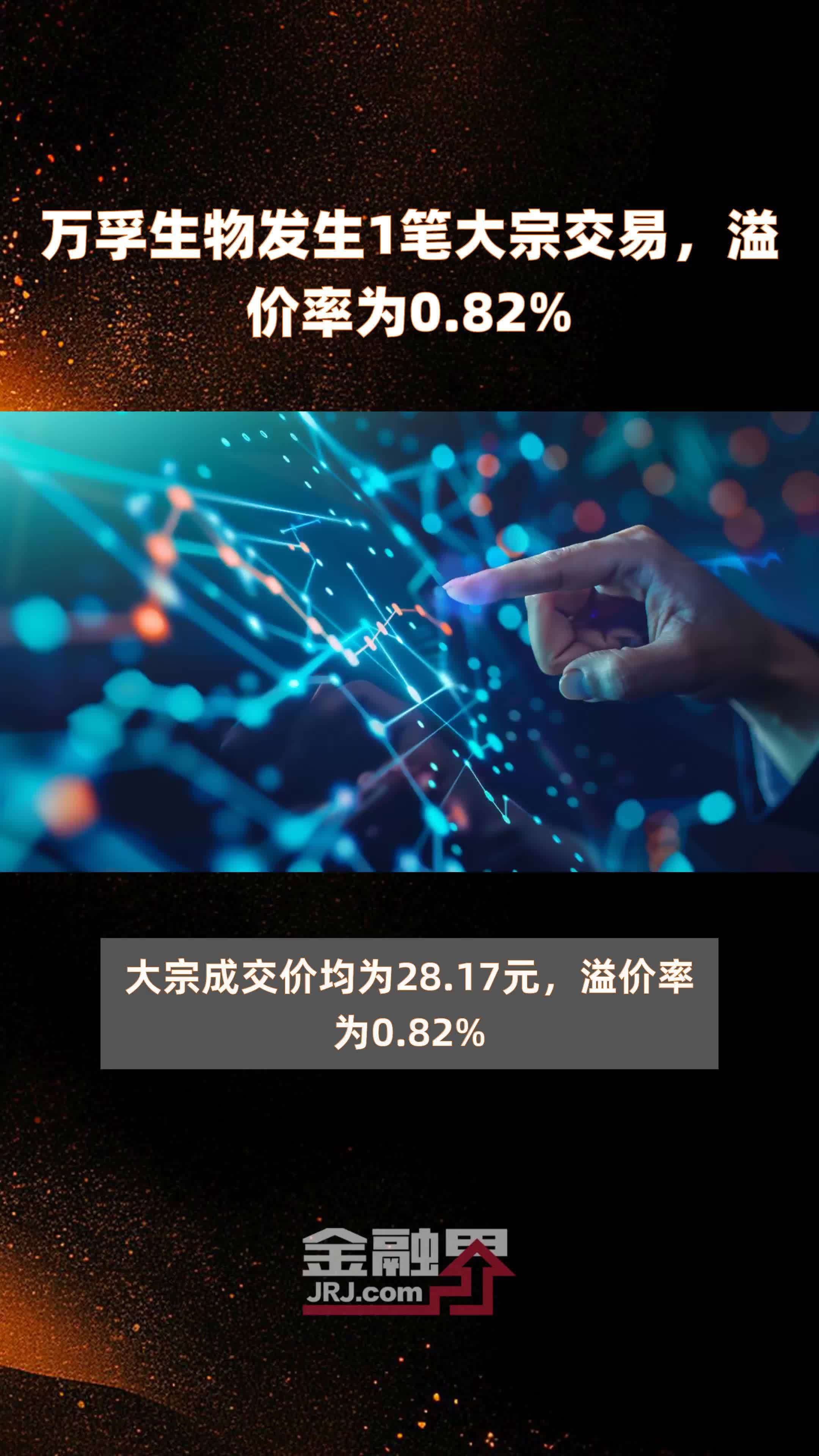 万孚生物发生1笔大宗交易，溢价率为0.82% |快报