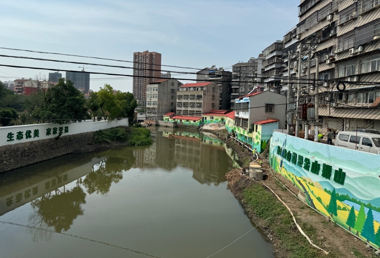 中央生态环境保护督察组进驻前夕，滠口街道对老泵站河临街区域河道围挡粉刷一新。