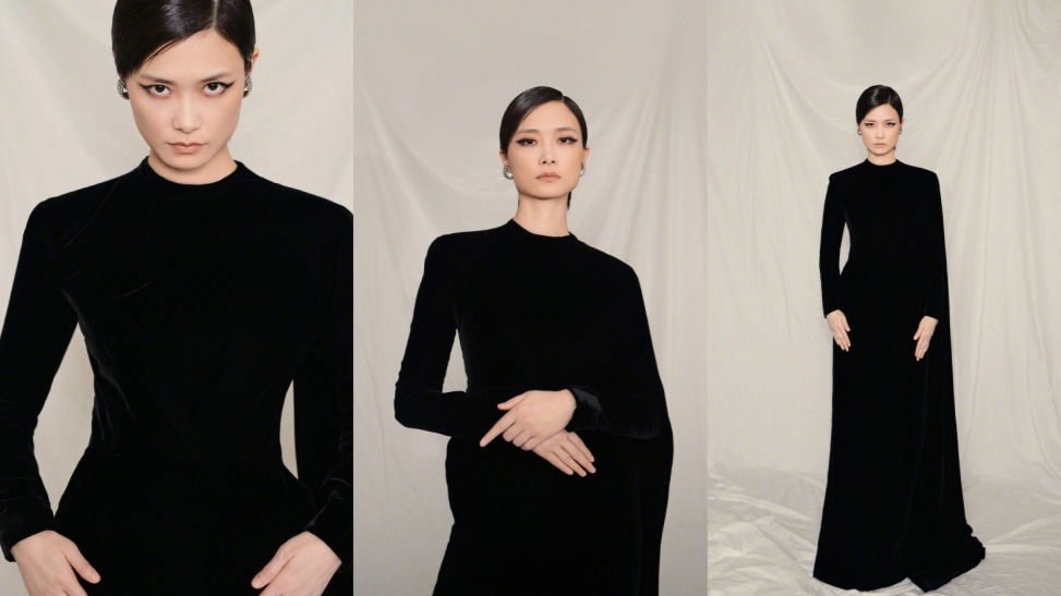 李宇春黑色丝绒长裙高级优雅 妆容大胆美飒时尚
