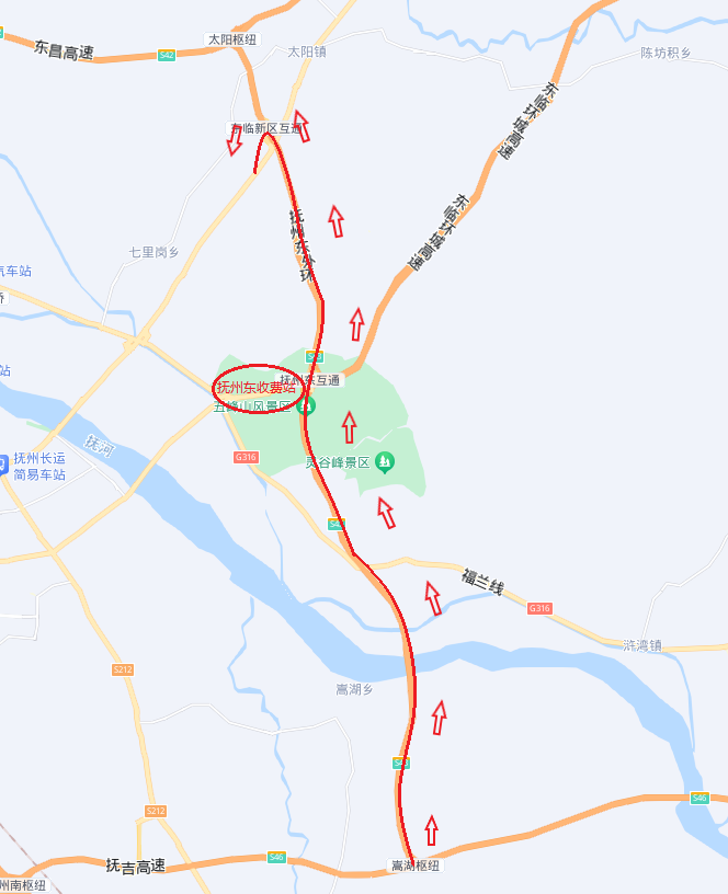 抚吉高速往东临新区下高速示意图