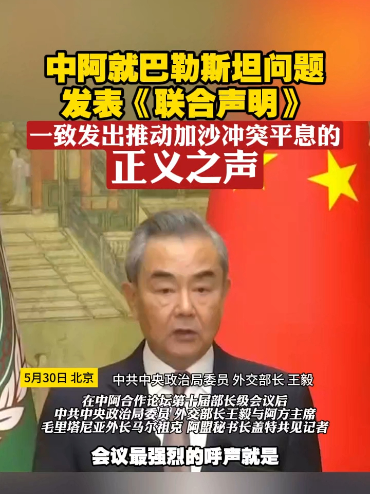 中阿就巴勒斯坦问题发表《联合声明》，一致发出推动加沙冲突平息的正义之声#中国 #阿拉伯 #外交