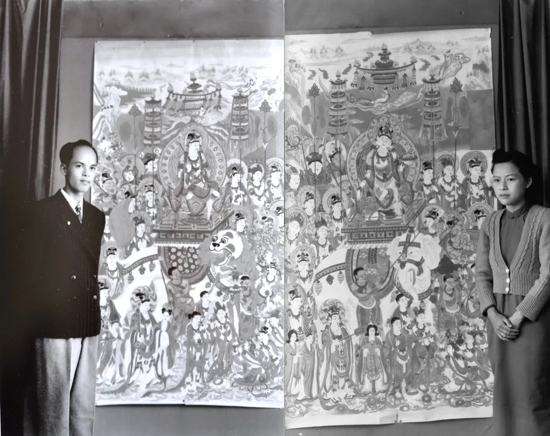 1945年,周绍淼、乌密风分别临摹的敦煌莫高窟第159窟壁画。