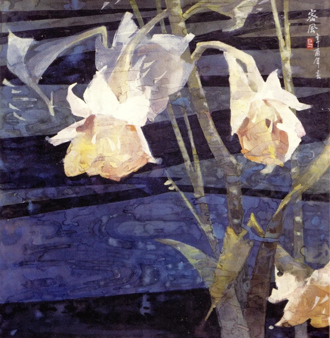 北京人民大会堂辽宁厅大理石镶嵌壁饰《百合》设计稿(1980年乌密风)