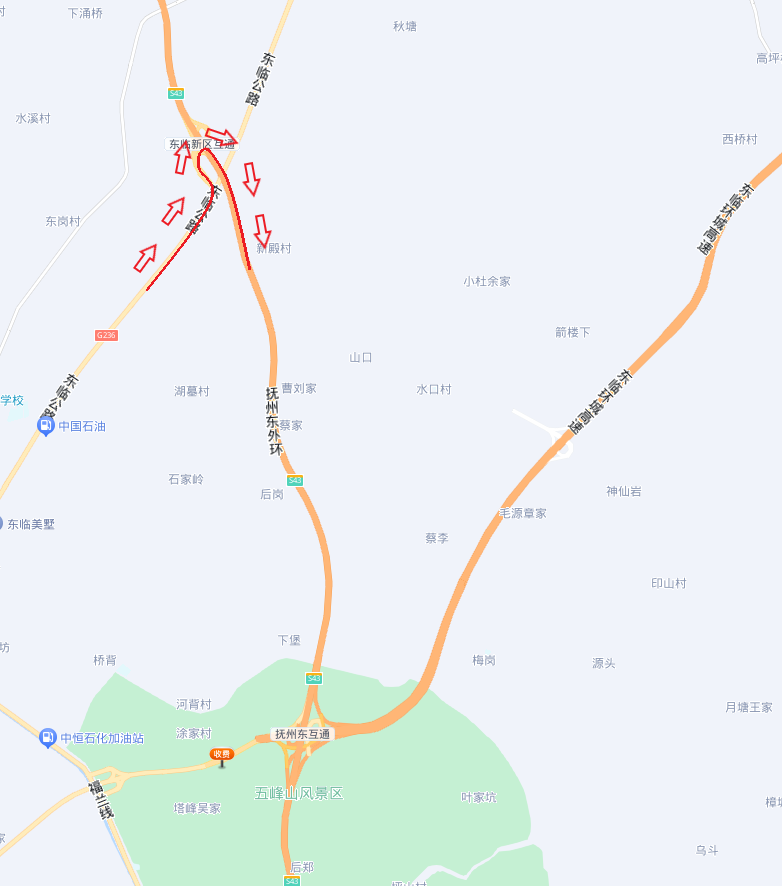 东临新区前往抚吉高速示意图