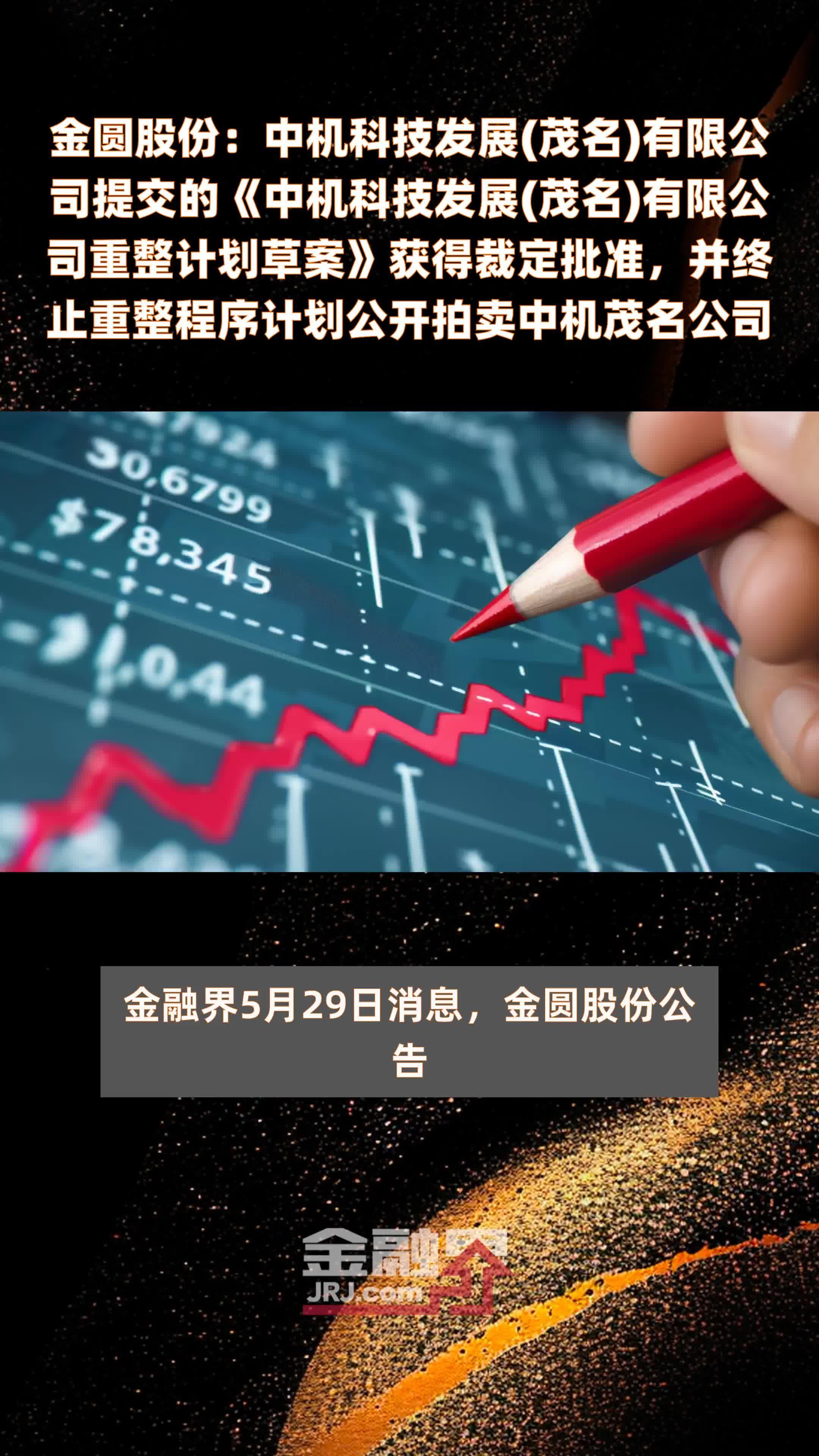 金圆股份：中机科技发展(茂名)有限公司提交的《中机科技发展(茂名)有限公司重整计划草案》获得裁定批准，并终止重整程序计划公开拍卖中机茂名公司|快报