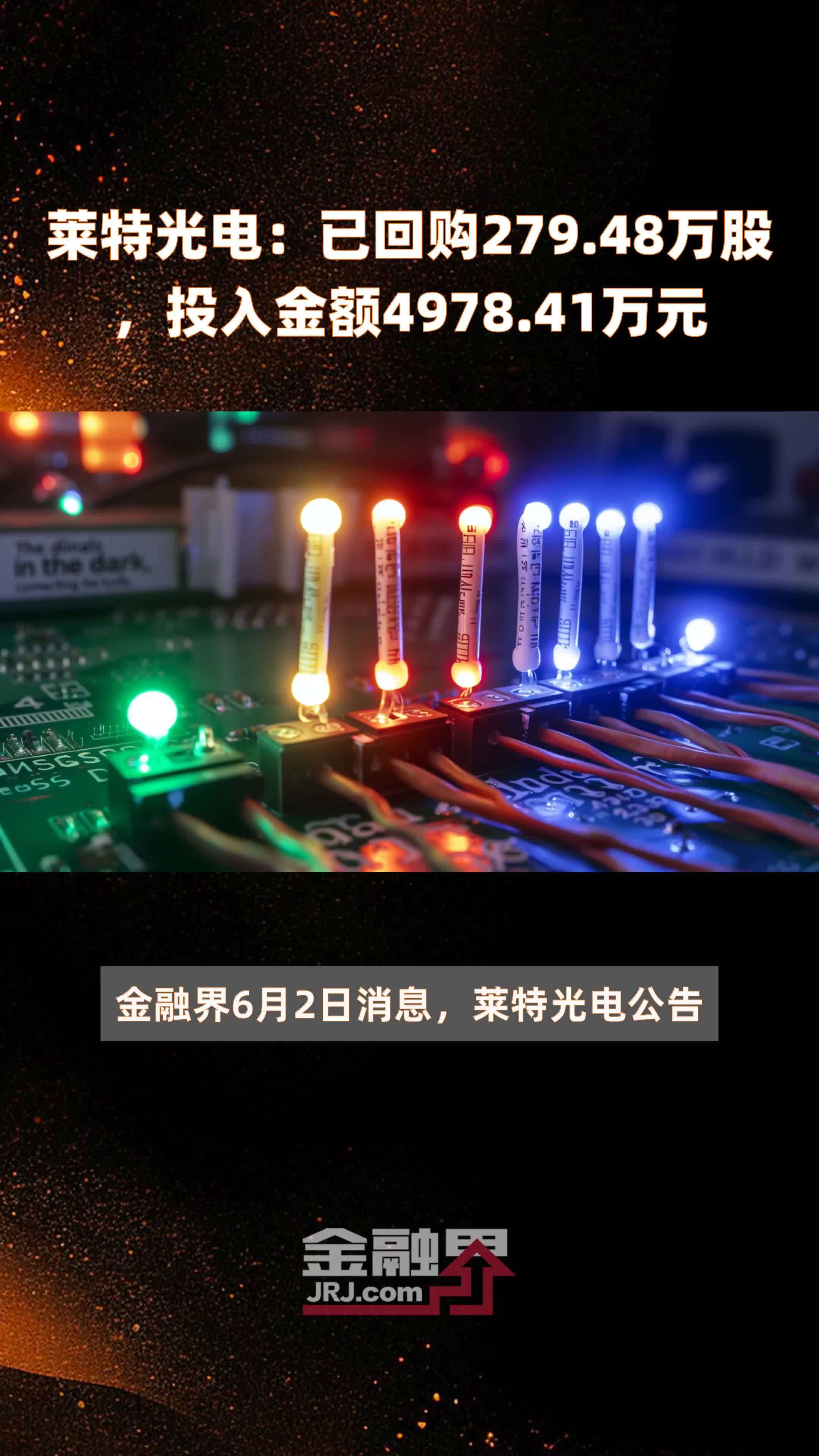 莱特光电：已回购279.48万股，投入金额4978.41万元 |快报
