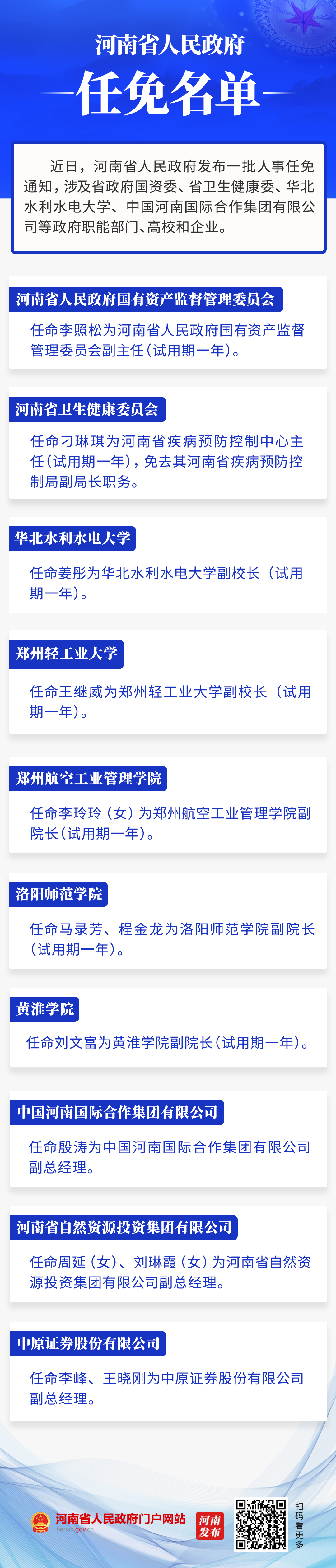 河南省政府新任免一批干部