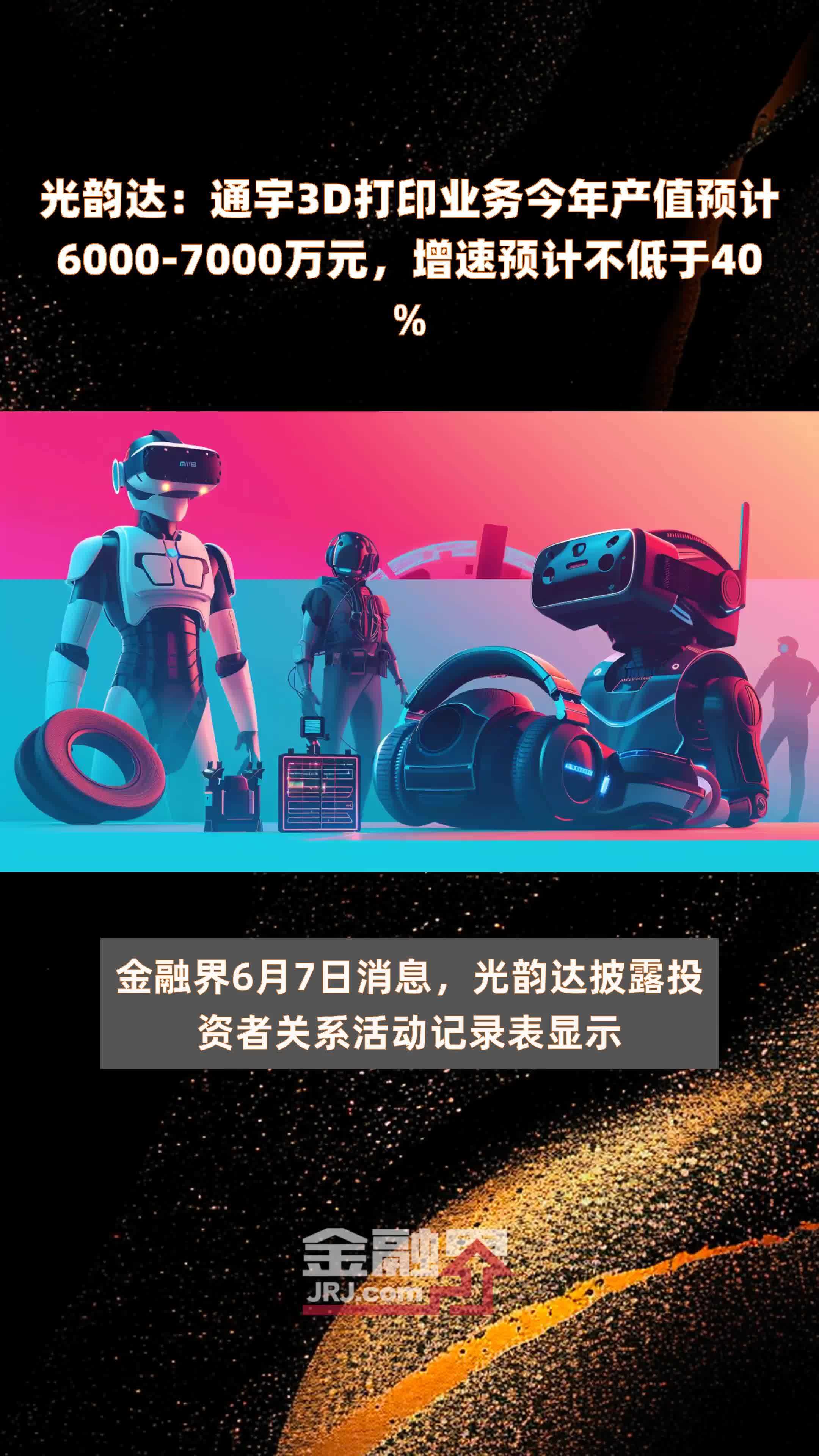 光韵达：通宇3D打印业务今年产值预计6000-7000万元，增速预计不低于40% |快报