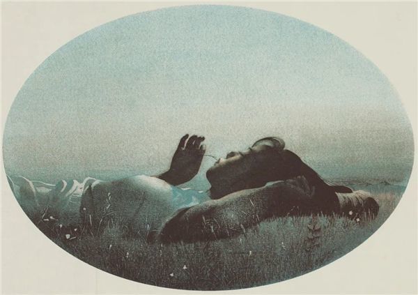 张朝阳 《草丛中的女孩》 版画 2002