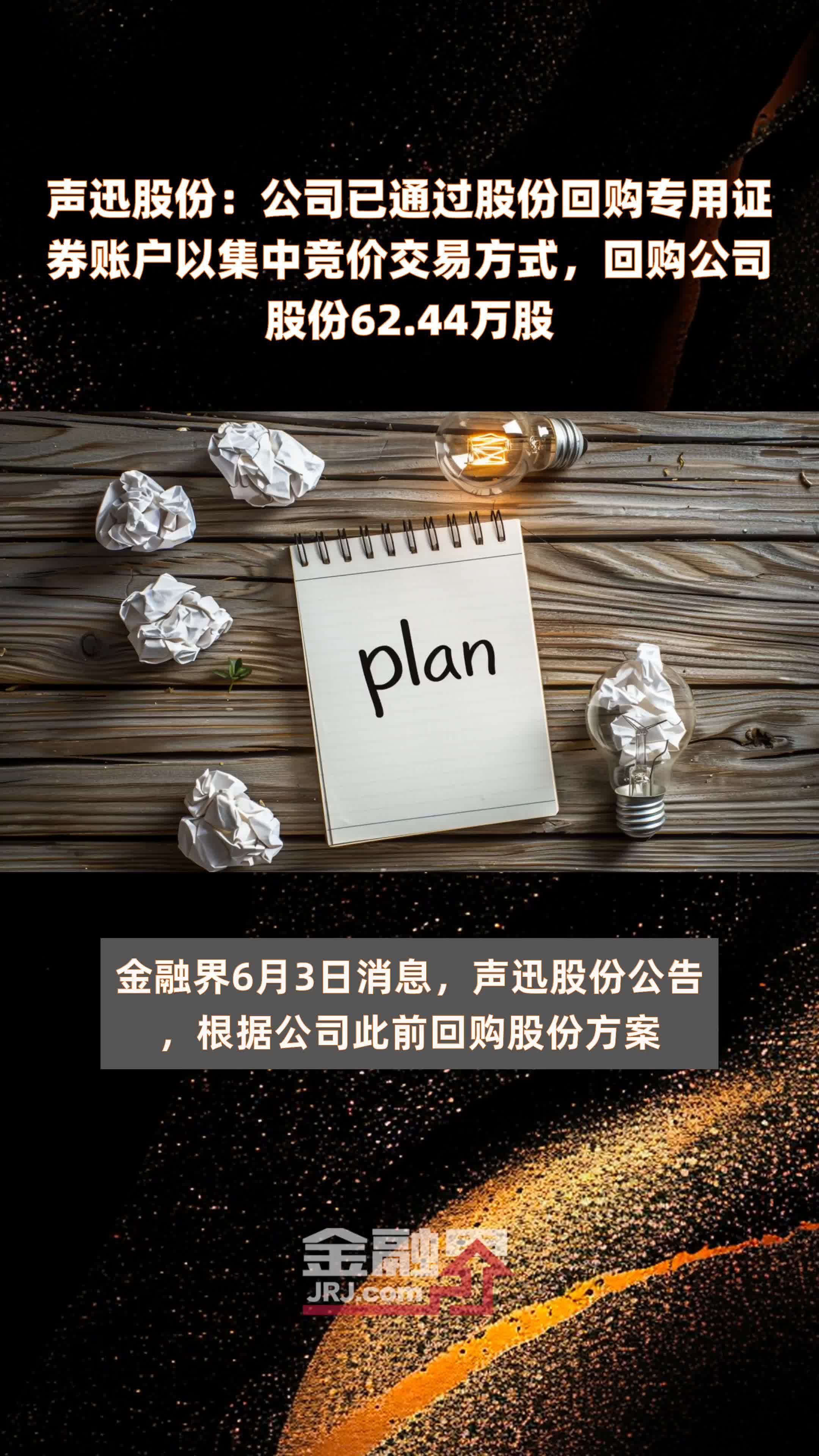 声迅股份：公司已通过股份回购专用证券账户以集中竞价交易方式，回购公司股份62.44万股 |快报