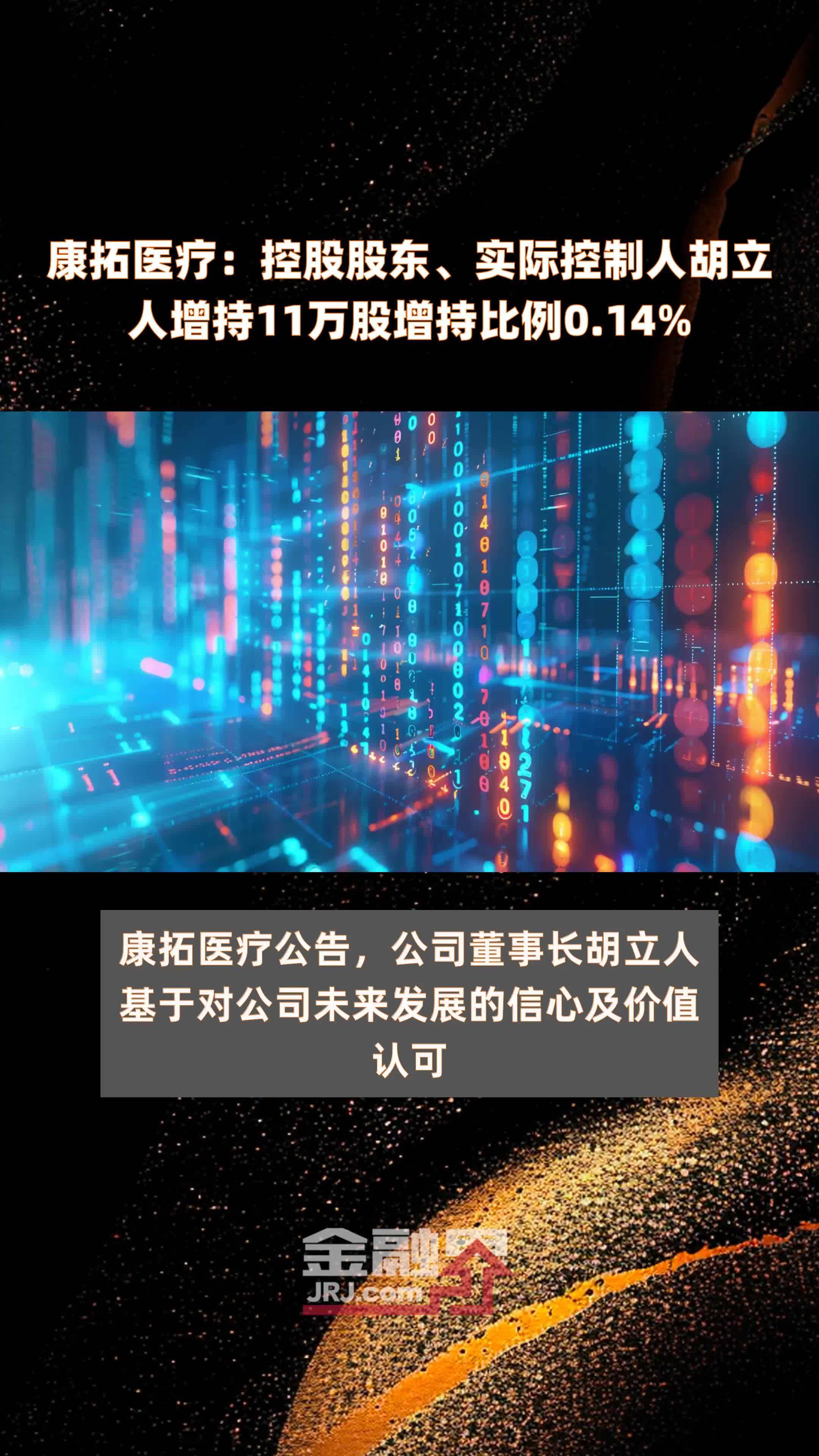 康拓医疗:控股股东、实际控制人胡立人增持11万股增持比例0.14% |快报_凤凰网视频_凤凰网