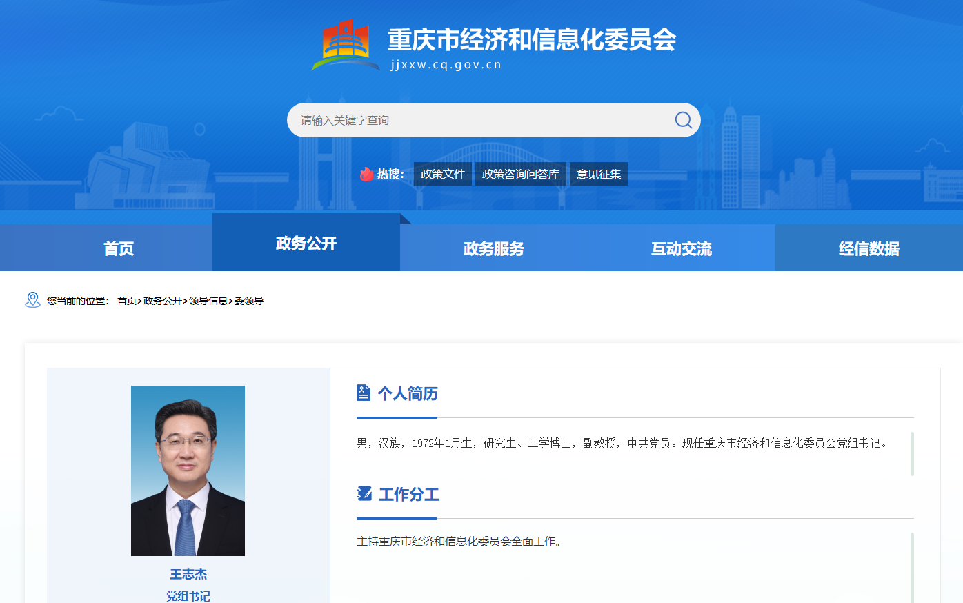 重庆市经济和信息化委员会官网截图