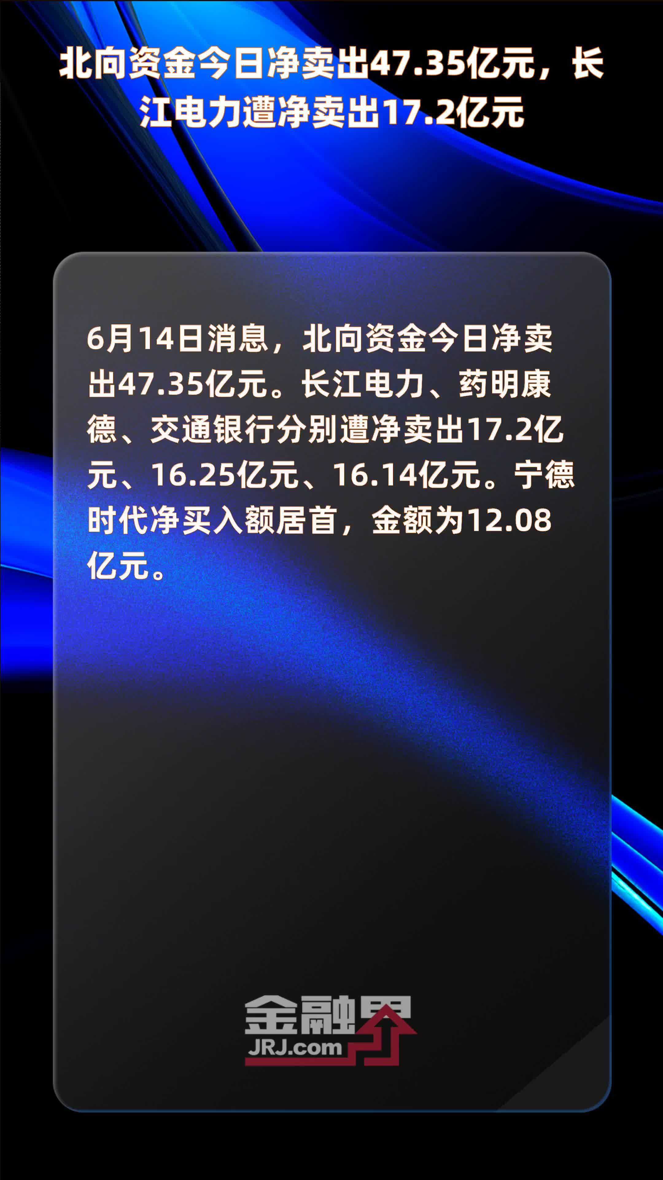 北向资金今日净卖出47.35亿元，长江电力遭净卖出17.2亿元 |快报