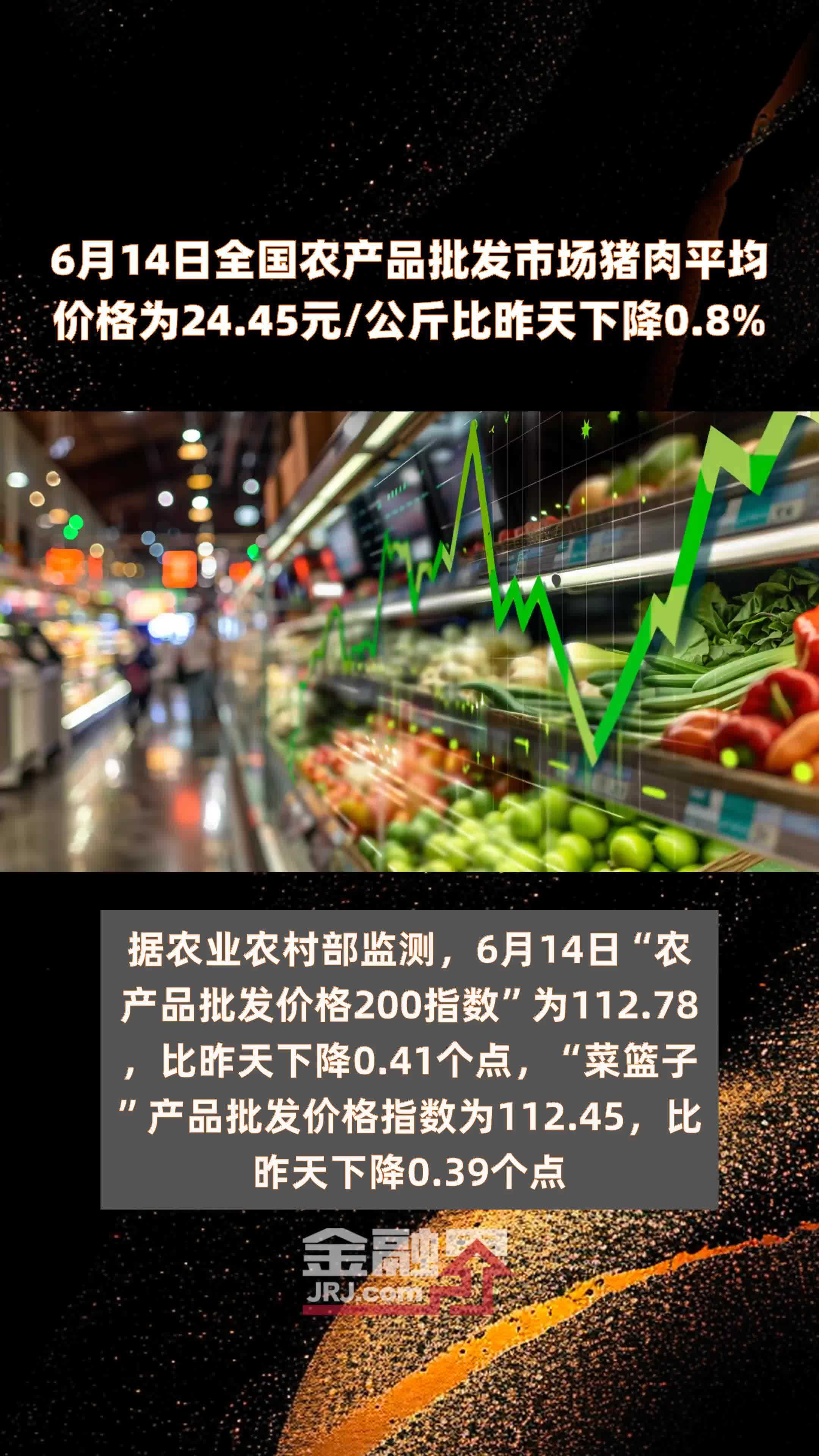 6月14日全国农产品批发市场猪肉平均价格为2445元公斤比昨天下降08
