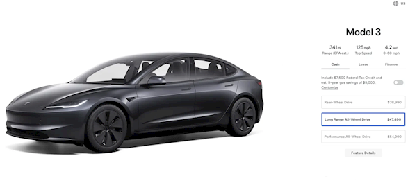 特斯拉价格再迎波动:Model 3长续航四驱版海外降价