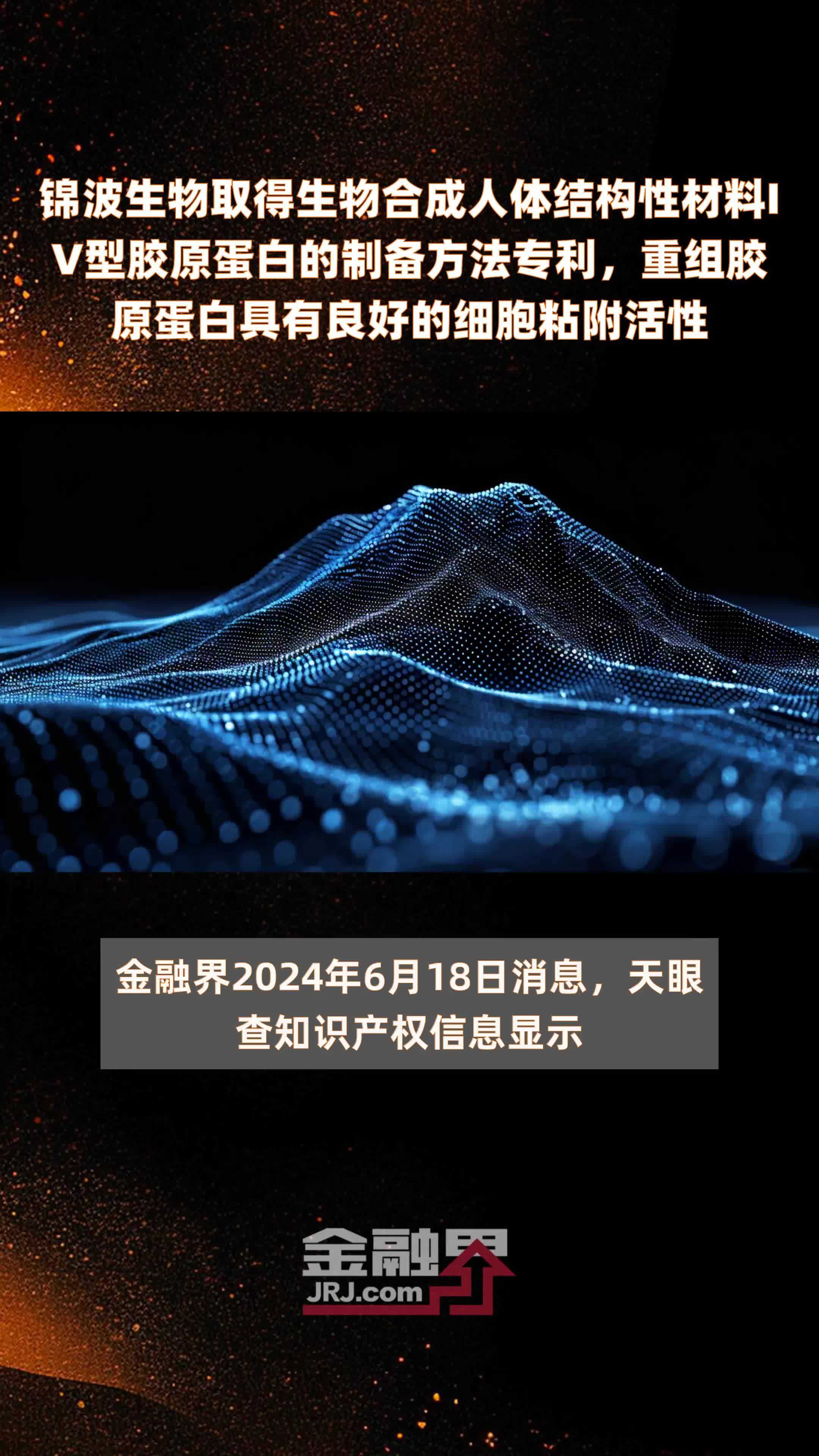 锦波生物取得生物合成人体结构性材料IV型胶原蛋白的制备方法专利，重组胶原蛋白具有良好的细胞粘附活性|快报