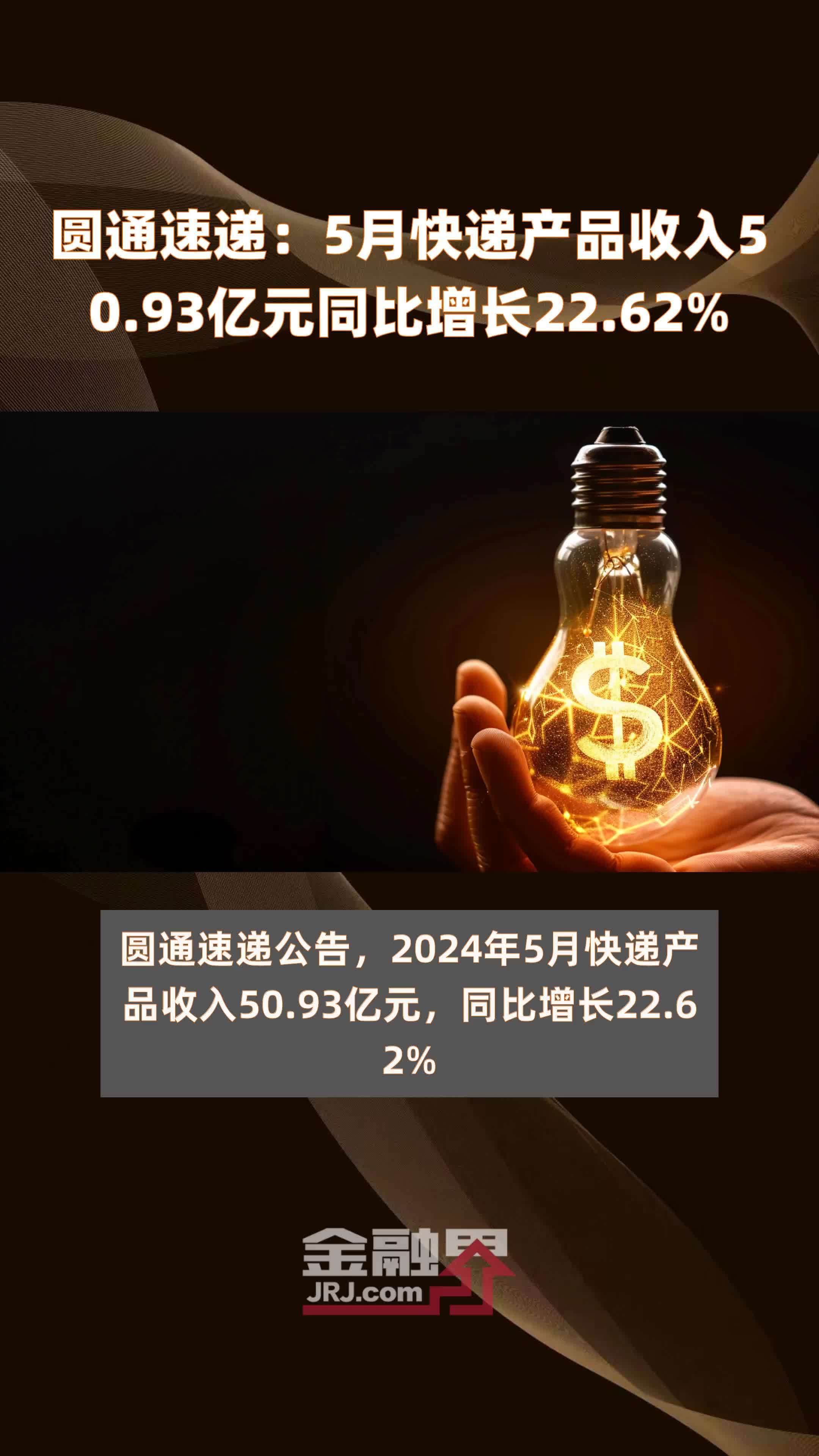 圆通速递：5月快递产品收入50.93亿元同比增长22.62% |快报