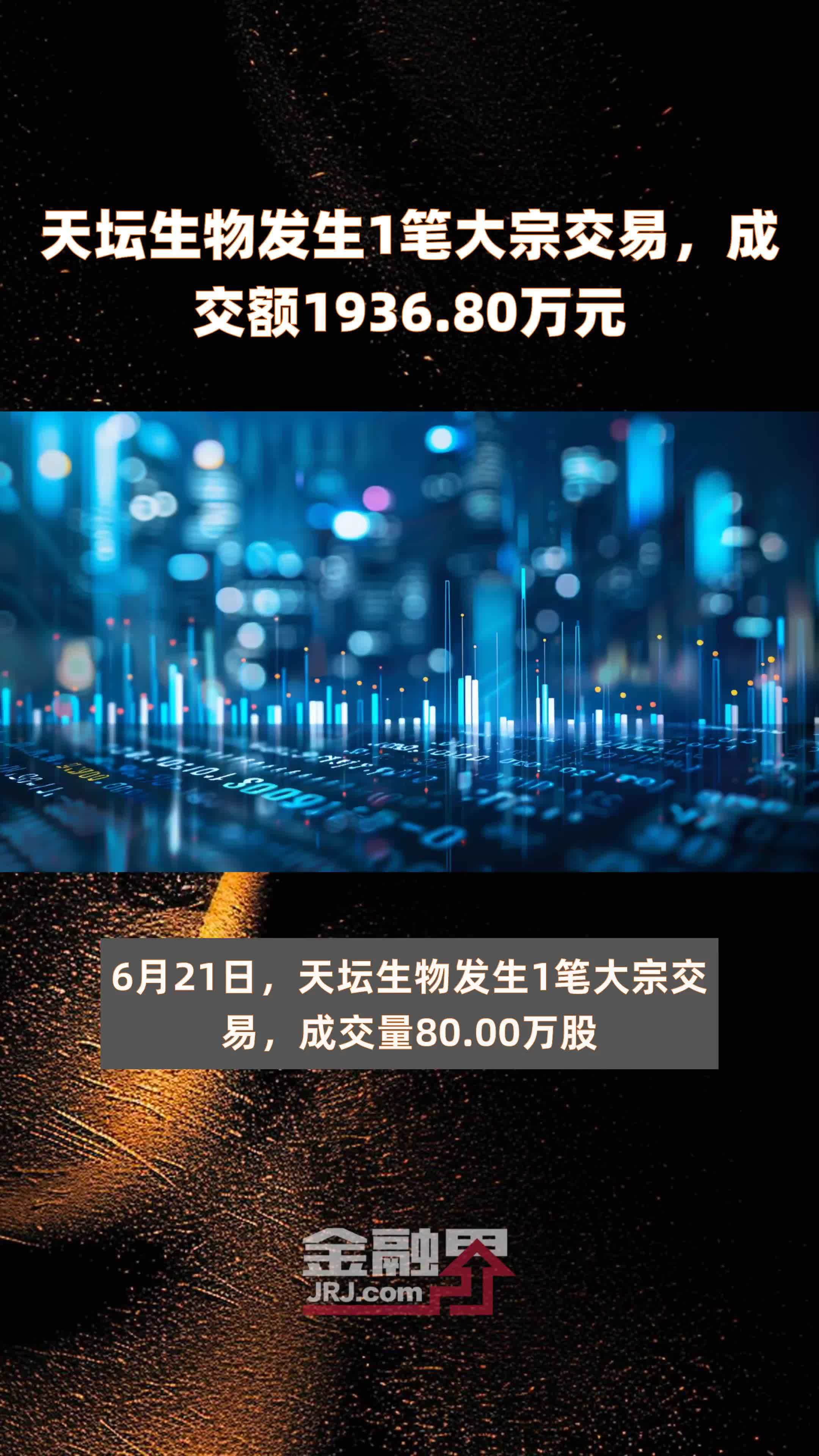 天坛生物发生1笔大宗交易,成交额1936.