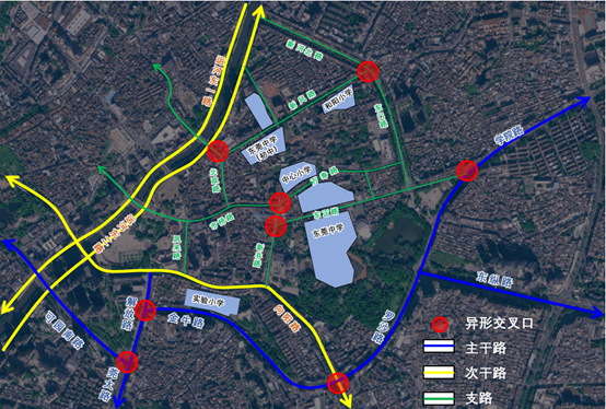 图8 莞城中心小学周边路网结构