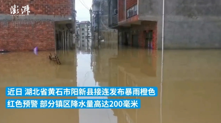 湖北阳新连降暴雨致内涝21人被困 消防奋力转移群众