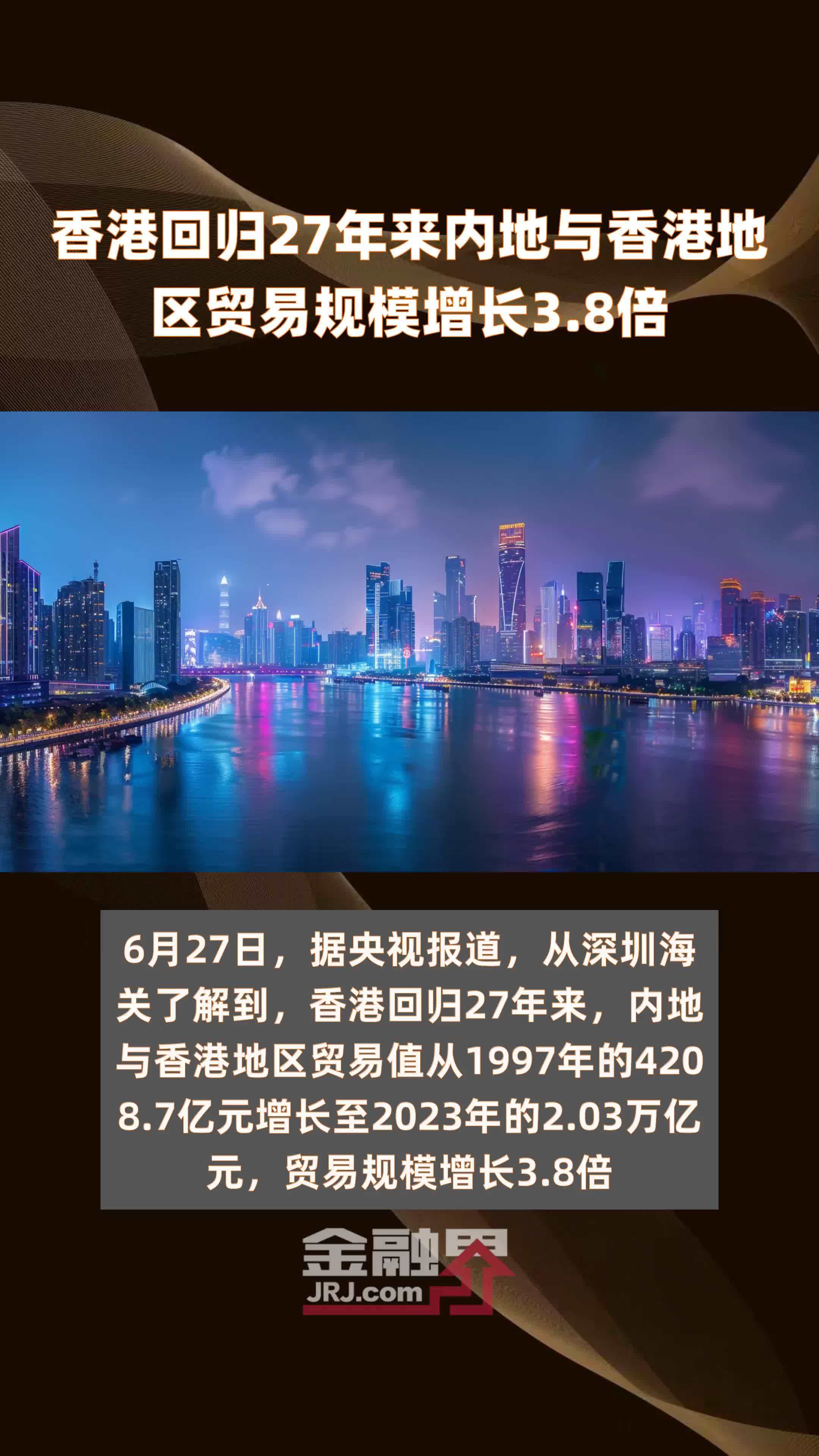 香港回归27年来内地与香港地区贸易规模增长3.8倍 |快报