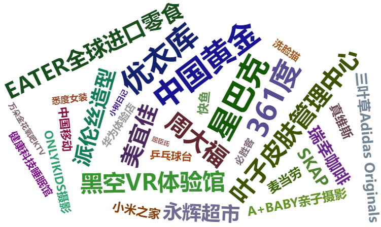东莞市年轻客群偏好POI词云
