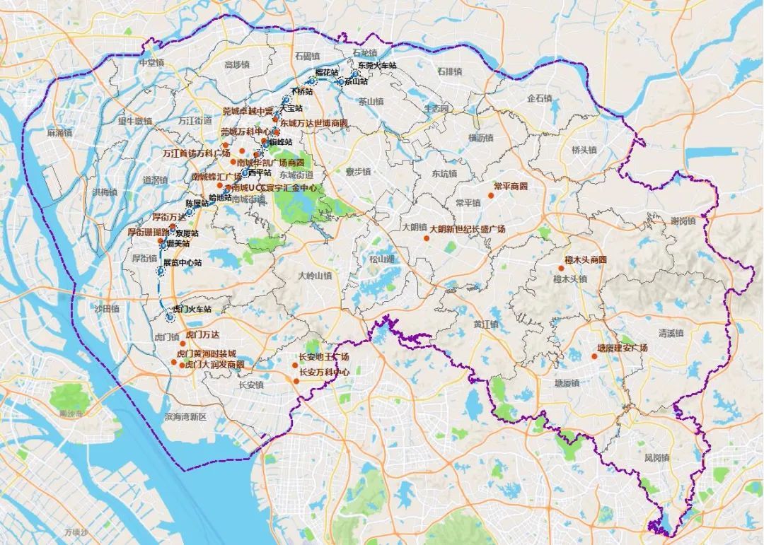 东莞影响力排行前20商圈空间分布