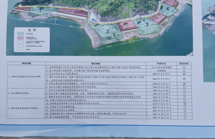 云阳三坝溪综合砂石码头现场亮出的整改“时间表”